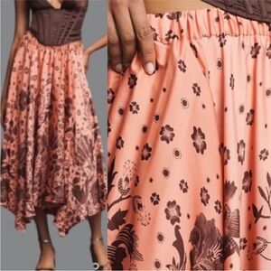 NWOT Anthropologie A-Line Skirt in Coral & Brown Floral